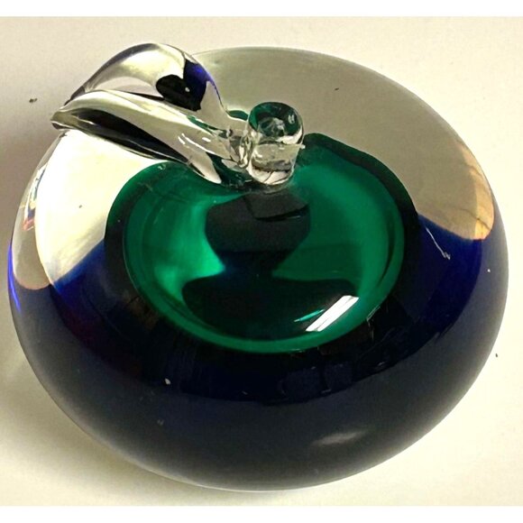 Hand-Blown Glass Apple Paperweight With Green & Blue Accents - Picture 1 of 6
